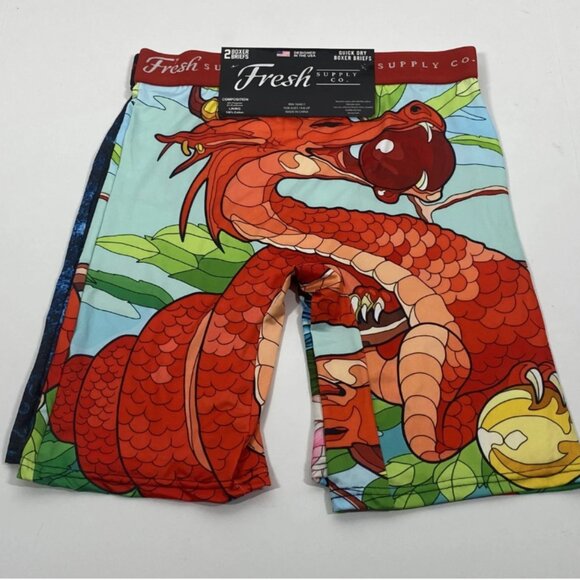 NWT Fresh Supply Co 8" Boxer Briefs 2 Pack - Koi / Dragon Eating Print - Small - Picture 3 of 4